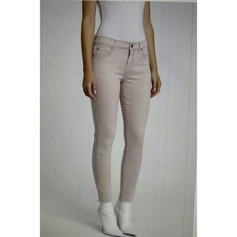 Pistola Audrey Mid Rise Skinny Jean Vintage Rose Pink Ankle Raw Hem Denim 27